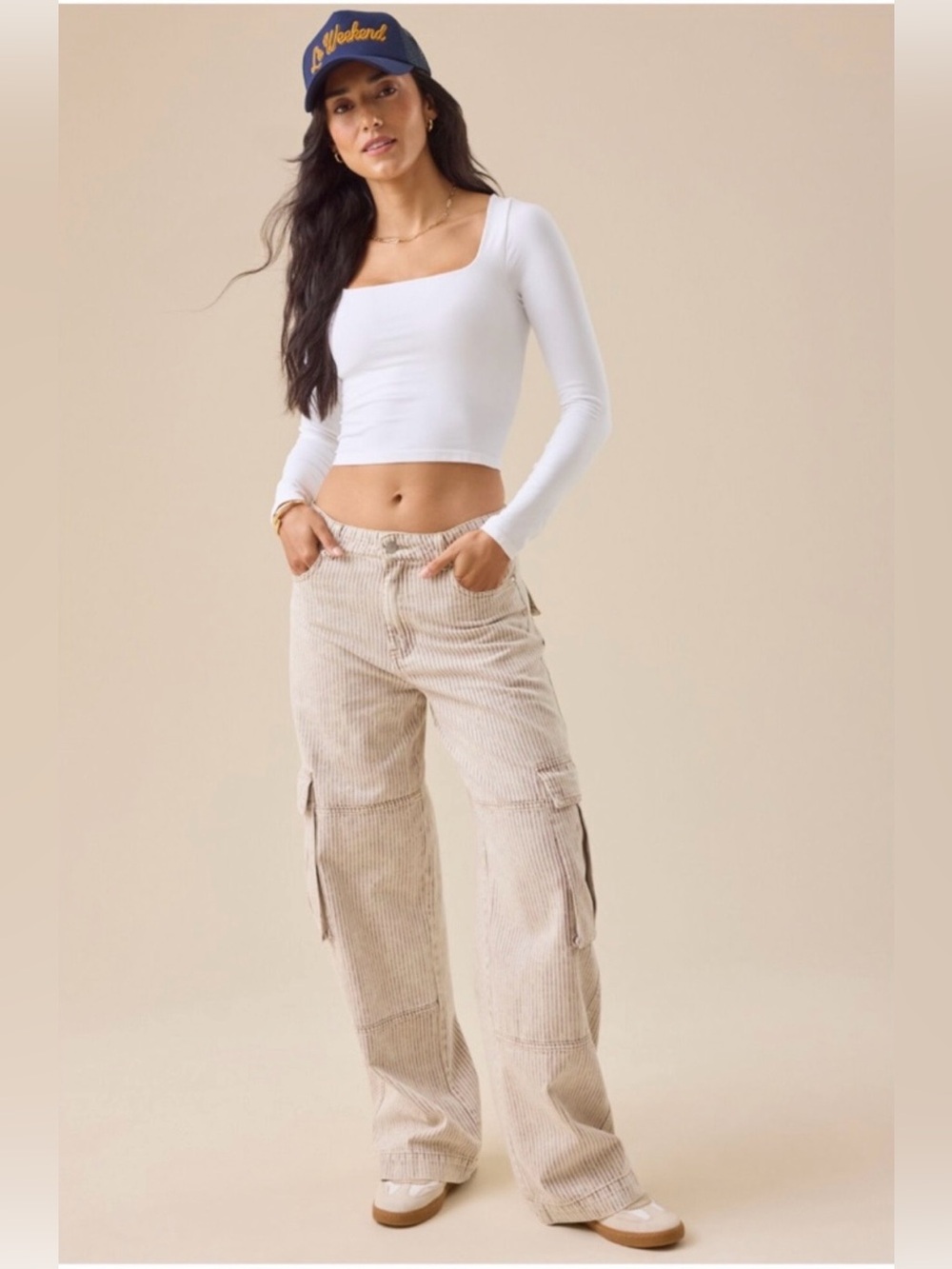 Altar'd State Ellis Pinstripe Wide Leg Cargo Pants Striped Baggy Jeans Size M
